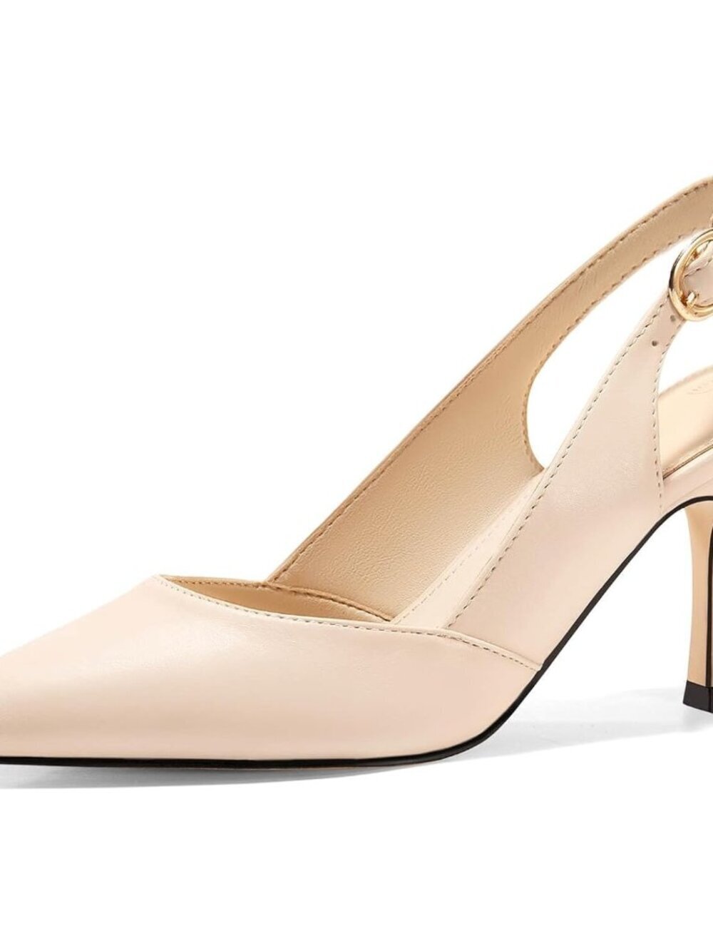Women's Nude/Pu Slingback Kitten Heels Closed Pointed Toe Pumps Shoes